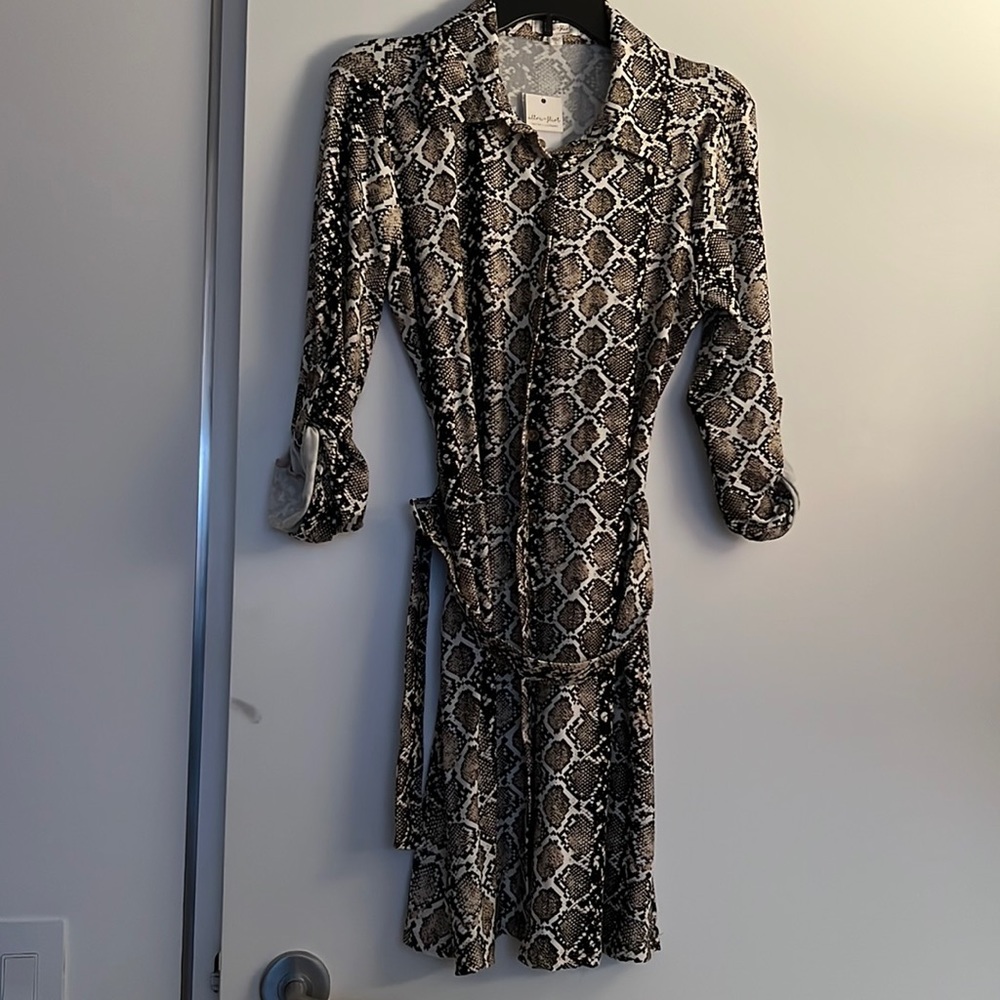 Snake Skin Button-Up Dress with Belt